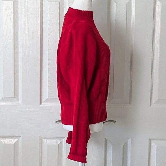 LIZ SPORT Women's Mock Turtleneck Heavyweight Cable Knit Sweater  Size M  Red - Picture 2 of 5